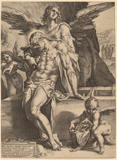 Il corpo di Cristo sostenuto dagli angeli da Hendrick Goltzius, after Bartholomaeus Spranger