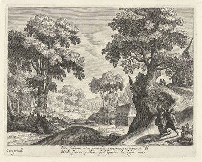Paesaggio con una coppia di contadini su una strada di campagna da Hendrick Hondius (I)
