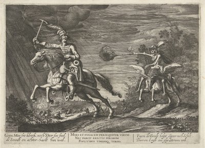Cavaliere e la Morte, Nessun uomo così coraggioso, né animale così veloce, la Morte li raggiunge comunque da Hendrick Hondius (I)