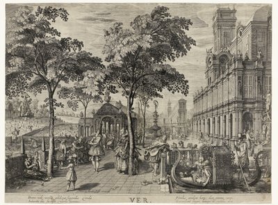 Primavera, un gruppo presso un castello (Dei quattro stagioni) da Hendrick Hondius (I)