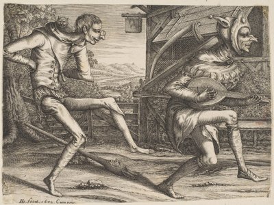 Due sciocchi che ballano da Due e Tre sciocchi del Carnevale da Hendrick Hondius I