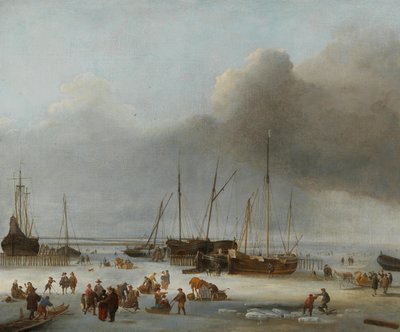 Pattinaggio sul ghiaccio ai moli orientali di Amsterdam da Hendrick Jacobsz. Dubbels