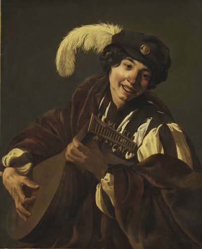 Un ragazzo che suona il liuto (Udito. Dalla serie "I cinque sensi") da Hendrick Jansz Terbrugghen