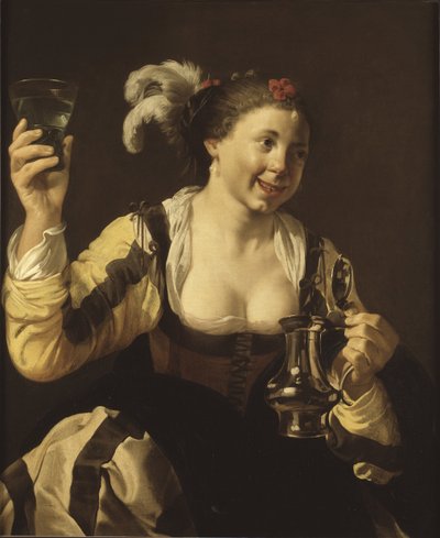 Una ragazza che tiene un bicchiere (Il gusto, dalla serie "I cinque sensi") da Hendrick Jansz Terbrugghen