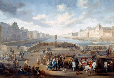 Ponte sulla Senna (dettaglio della vista di Parigi con il Louvre) da Hendrick Mommers