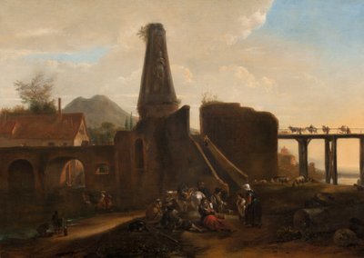 Viaggiatori a riposo accanto a rovine classiche, 1663 da Hendrick Verschuring