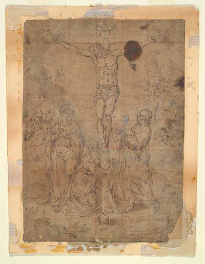 Cristo sulla Croce tra la Vergine e San Giovanni con Scene della Passione sullo Sfondo da Hendrick de Clerck