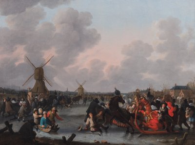 Paesaggio Invernale con Numerose Slitte Trainate da Cavalli sul Ghiaccio da Hendrick de Meijer