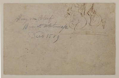 Annotazione di una mano successiva. Schizzo di una figura accovacciata e di un cavallo impennato, ?, XVI secolo da Hendrick van Cleve
