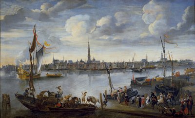 Vista delle strade di Anversa dalla riva occidentale da Hendrick van Minderhout