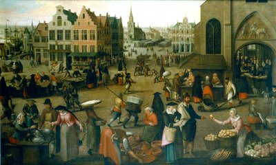 Vista di una piazza del mercato da Hendrick van Steenwijck the Elder