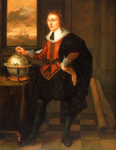 Un navigatore con globo e divisori da Hendrick van der the Elder Borcht