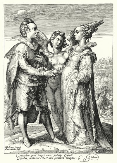 Matrimonio per amore officiato da Cupido da Hendrik (after) Goltzius