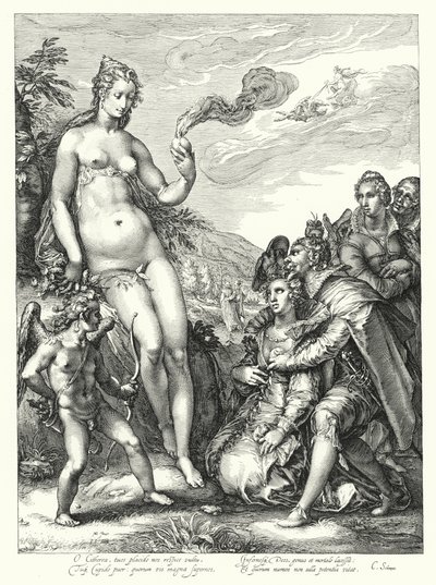 Venere, Cupido e le due coppie di amanti (incisione) da Hendrik (after) Goltzius