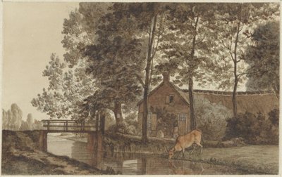 Fattoria con mucca che beve in Biltstraat a Utrecht da Hendrik Abraham Klinkhamer
