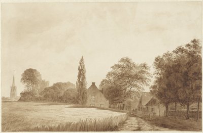 Veduta di alcune case e un campanile vicino a Hilversum da Hendrik Abraham Klinkhamer