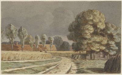 Campo di grano tra case sotto un cielo minaccioso a Hilversum da Hendrik Abraham Klinkhamer