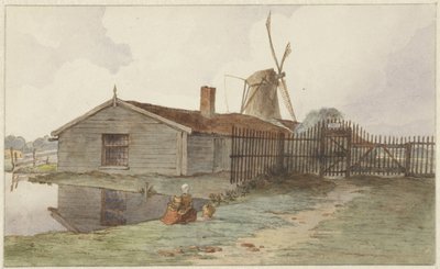 Mulino con edifici in legno vicino ad Amsterdam da Hendrik Abraham Klinkhamer