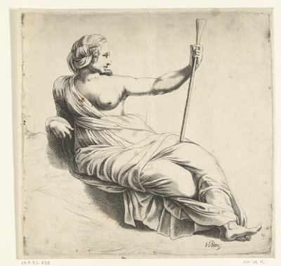 Una musa della musica, donna seduta con tromba da Hendrik Bary