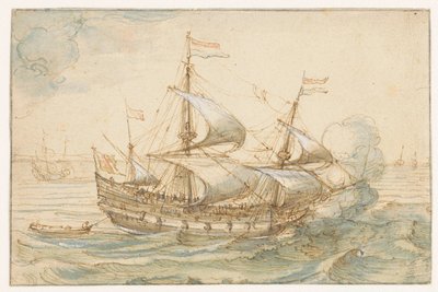 Nave da guerra in mare da Hendrick Cornelisz. Vroom