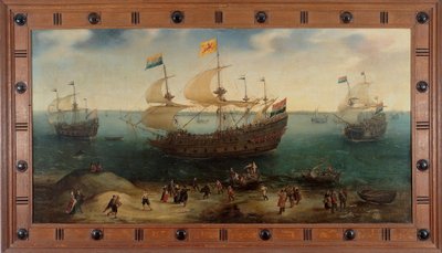 La nave a quattro alberi di Amsterdam De Hollandse Tuyn e altre navi tornano dal Brasile sotto il comando di Paulus van Caerden da Hendrick Cornelisz. Vroom