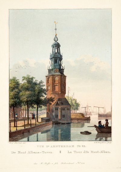 Vista di Amsterdam No.32. De Mont Albans-Toren. La Torre detta Mont-Alban, 1825 da Hendrik Gerrit ten Cate