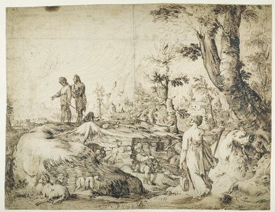 Paesaggio con contadini vicino a una capanna da Hendrik Goltzius