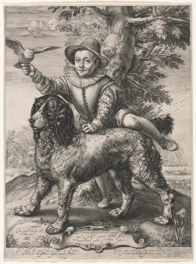 Ritratto di Frederick de Vries e il suo cane, 1597 da Hendrik Goltzius