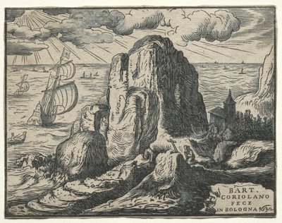 Serie di 4 paesaggi: No. 4 - Scogliera sulla riva del mare da Hendrik Goltzius