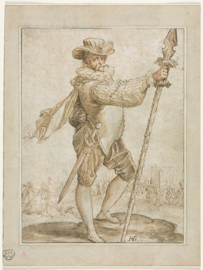 Ufficiale in piedi con una lancia da cinghiale, 1586 da Hendrik Goltzius