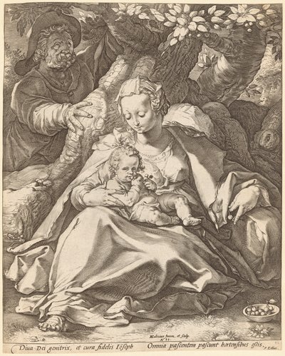 La Sacra Famiglia sotto un ciliegio da Hendrik Goltzius