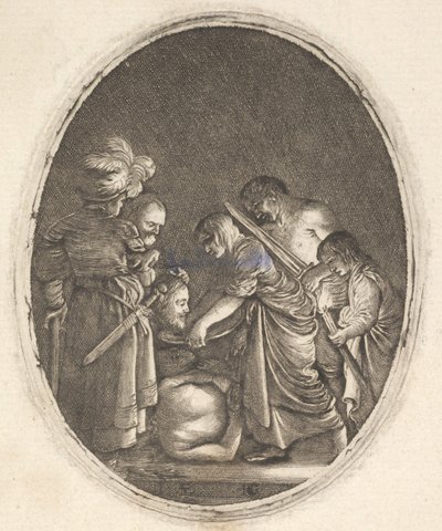 Salomè riceve la testa di Giovanni Battista, circondata da tre uomini e un bambino da Hendrik Goudt