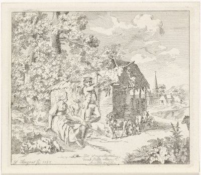 Pastorella e giovane uomo vicino a un fienile (Annette e Lubin) da Hendrik Hoogers