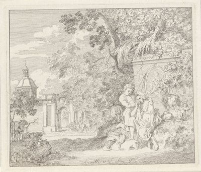 Coppia vicino a un monumento classico e una porta della città (Anette e Lubin) da Hendrik Hoogers