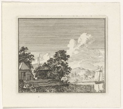 Veduta del fiume con un pagliaio da Hendrik Hoogers