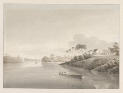 Vista di alcune case lungo un fiume, possibilmente la Jodensavanne da Hendrik Huygens