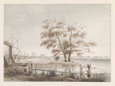 Vista di una piantagione con una chiusa a sinistra da Hendrik Huygens