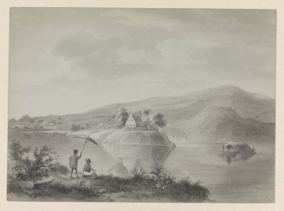 Vista di un fiume con alcune case, possibilmente Berg en Dal da Hendrik Huygens