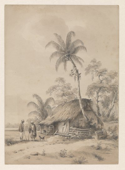 Capanna con due persone e un cane da Hendrik Huygens