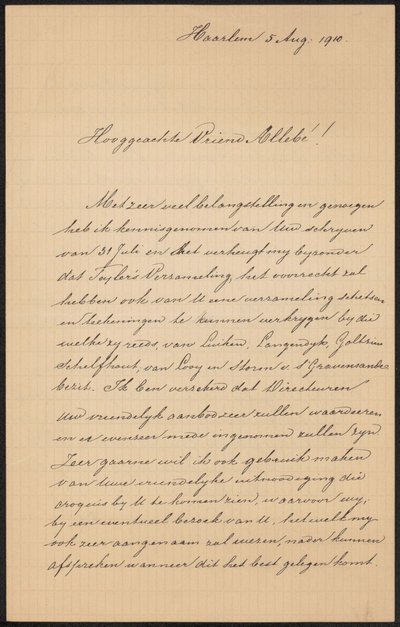 Lettera ad August Allebé da Hendrik Jacobus Scholten