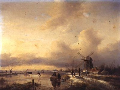 Figure in un paesaggio fluviale ghiacciato da Hendrik Jacobus Scholten