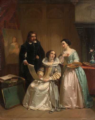 Gerard van Honthorst mostra i disegni della sua allieva Louise di Boemia ad Amalia van Solms da Hendrik Jacobus Scholten