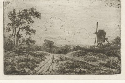Figura su una strada vicino a un mulino da Hendrik Jan Hein