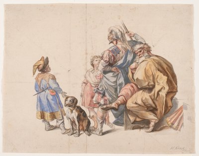 Composizione figurativa con giullare nero e cane da Hendrik Krock