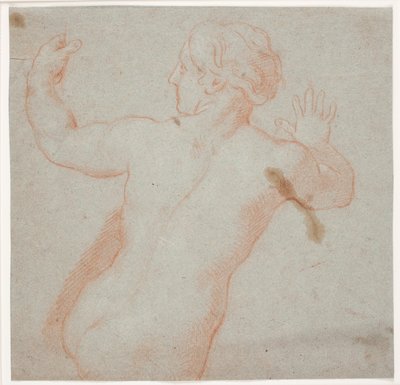 Donna nuda con le braccia tese, vista da dietro. (Una ninfa in fuga) da Hendrik Krock