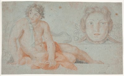 Giovane nudo e testa decorativa femminile da Hendrik Krock