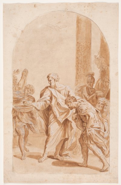 San Pietro battezza il centurione Cornelio. (Atti degli Apostoli 10, 47-48) da Hendrik Krock