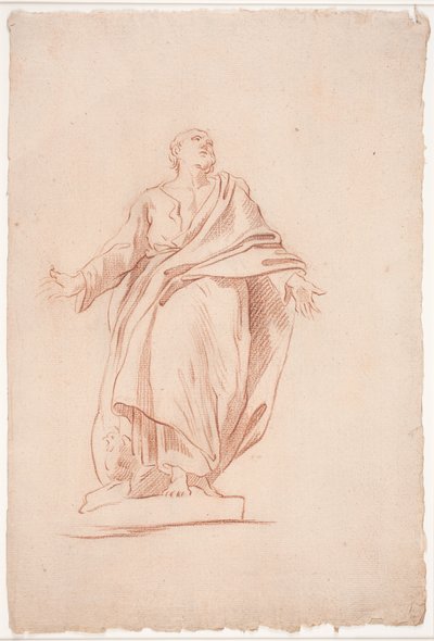 Uomo in piedi con le braccia aperte, su un piedistallo. (Studio di scultura). (Un santo) da Hendrik Krock