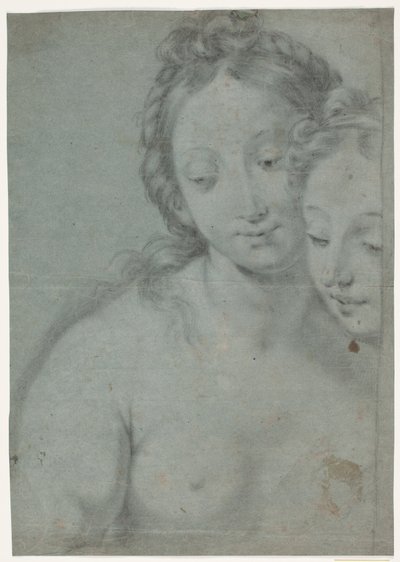Due teste di donna. Studi dalla metà destra nel dipinto di Carlo Maratti: Autoritratto con Marquese Pallavicini, Stourhead, National Trust, Inghilterra (da Arte Antica e Moderna, 1961, n. 181) da Hendrik Krock