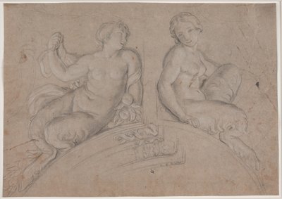 Due figure femminili di satiri (fauni) su un arco segmentato da Hendrik Krock